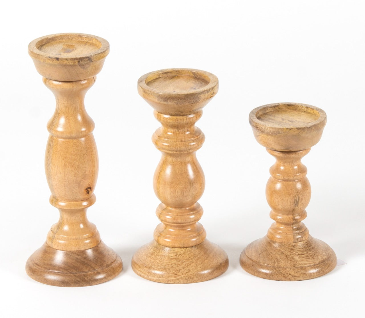 Tamara Candlestands Pillar wood Br (set of 3)