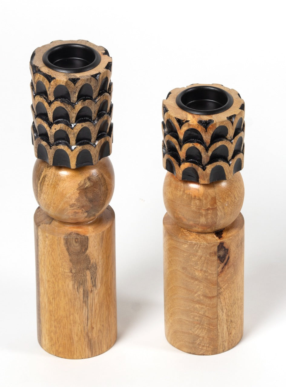 Bindu  Wood Candle Holders (set of 2)