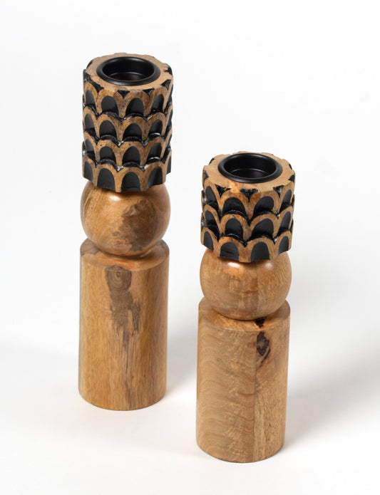 Bindu  Wood Candle Holders (set of 2)