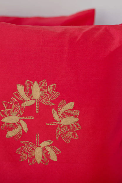 Red Lotus Cushion Covers Silk(set of two)