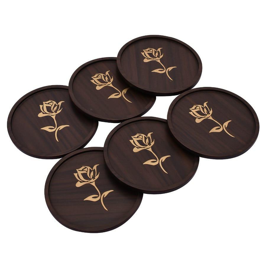 Gulab Coasters Round  wood(set of 6)